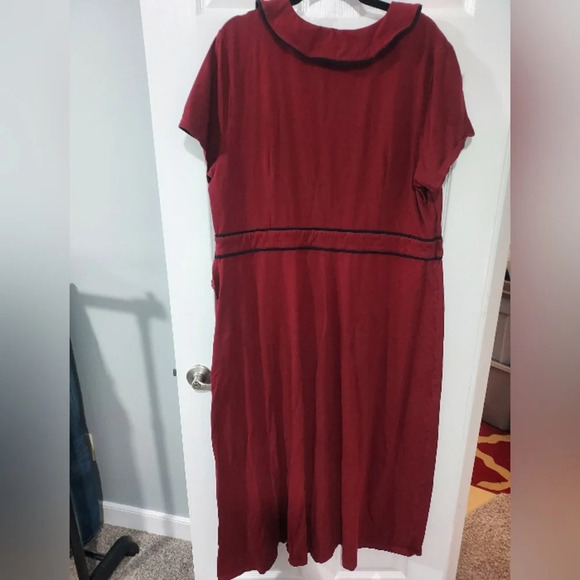 eShakti Contrast Trim Peter Pan Collar Cotton Knit Maxi Dress in Size 3X - 26W - Picture 8 of 10